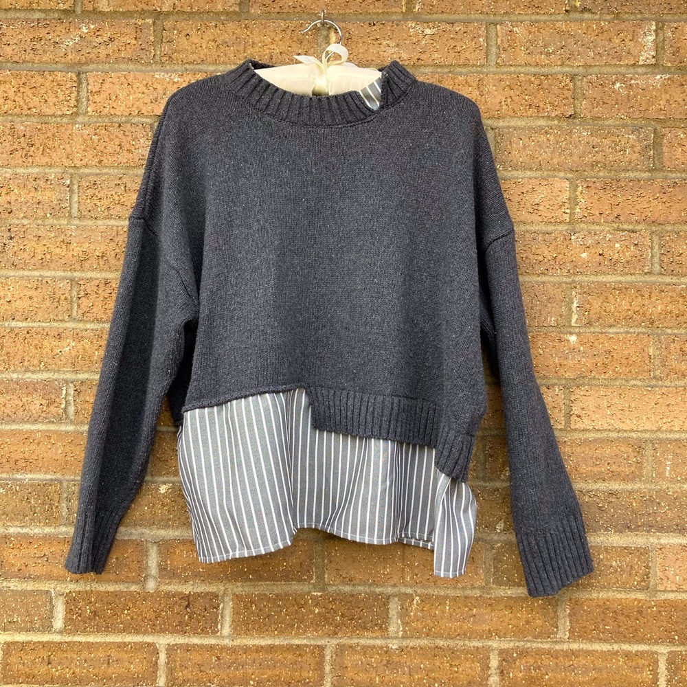 ASOS Crewneck Sweater with Shirt Trim, M